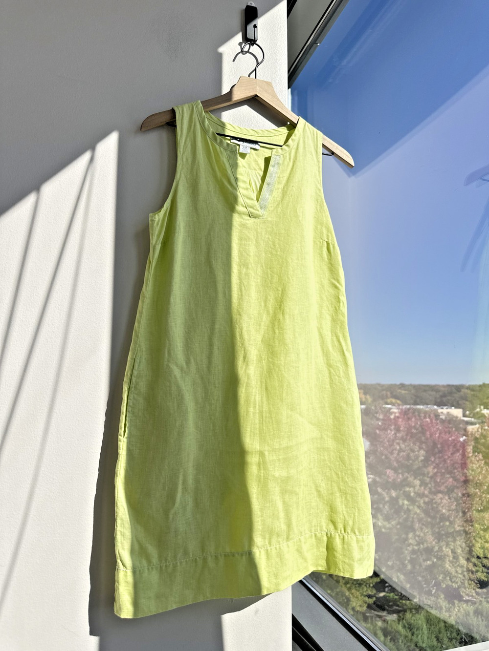 Tommy Bahama Lime Yellow 100% Linen Sleeveless Coastal Shirt Dress Sz SP